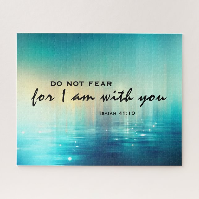 Isaiah 41:10 Do Not Fear Bible Verse Blue Abstract Jigsaw Puzzle (Horizontal)