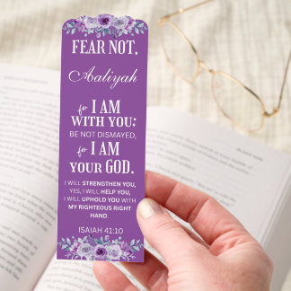 Isaiah 41:10 Fear Not Personalized Purple Floral Bookmarks