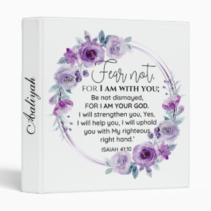 Isaiah 41:10 Fear not Purple Floral Scripture 3 Ring Binder