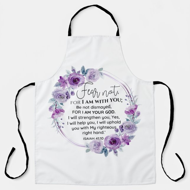 Isaiah 41:10 Fear not Purple Floral Scripture Apron (Front)