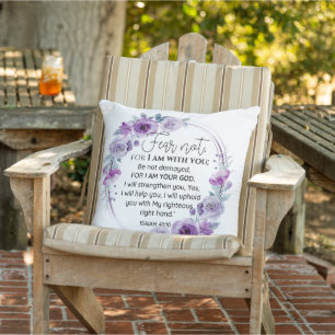 Isaiah 41:10 Fear not Purple Floral Scripture Outdoor Pillow