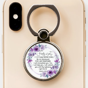 Isaiah 41:10 Fear not Purple Floral Scripture Phone Ring Stand