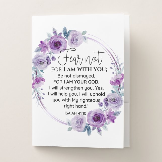 Isaiah 41:10 Fear not Purple Floral Scripture Pocket Folder (Front)