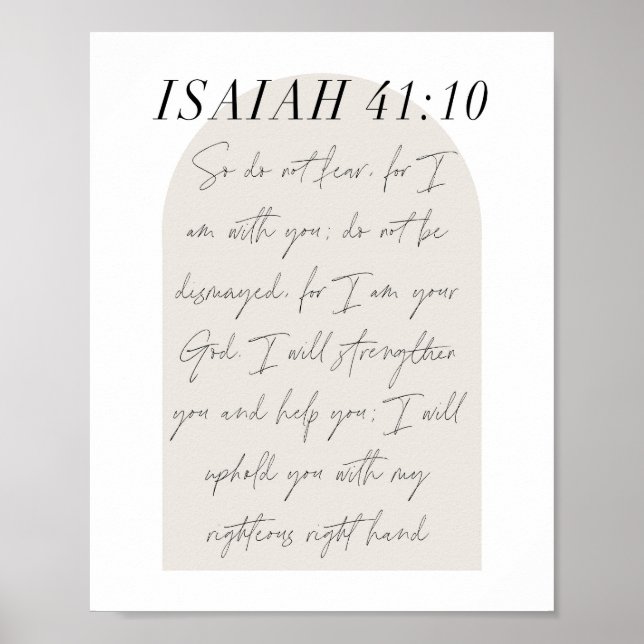 Isaiah 41:10 Minimal Boho Beige Arch Script Poster (Front)