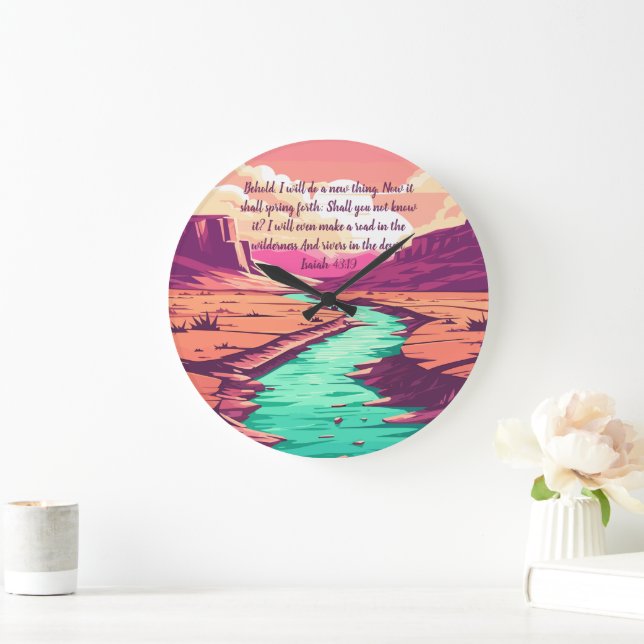 Isaiah 43:19 Throw pillow River Desert Large Clock (Home)