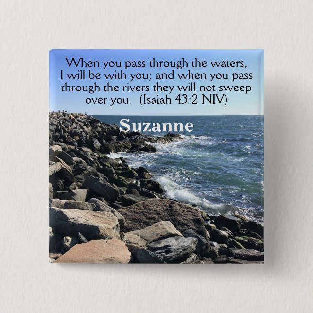 Isaiah 43:2 I Will Be With You Photo of Ocean Button (Front)