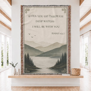 Isaiah 43:2 Scripture Woven Throw Blanket 