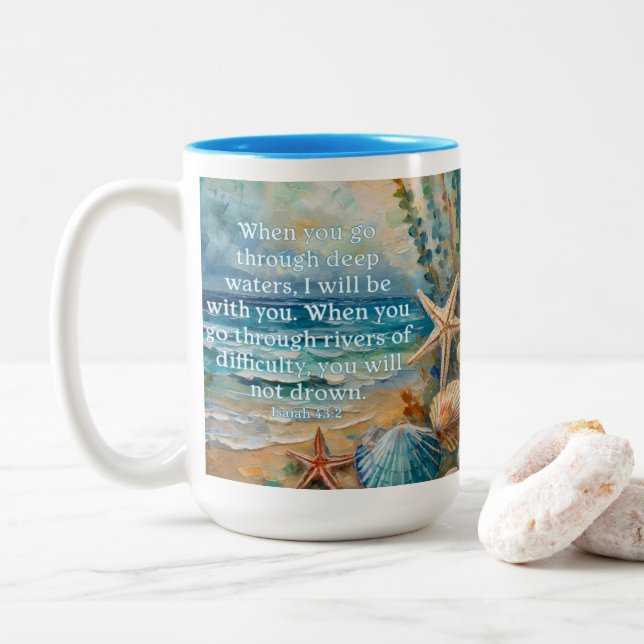 Isaiah 43:2 Seashell Coffee Mug (With Donut)