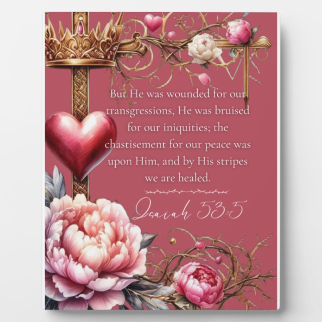 Isaiah 53:5 Healing Scripture | Watercolor Pink Plaque (Front)