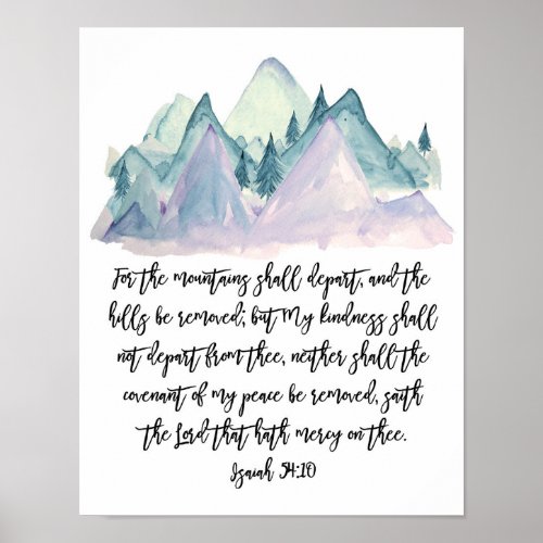 Isaiah 5410 Watercolor Scripture Mountain Art  Poster