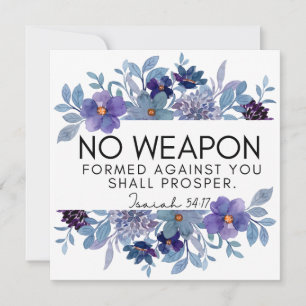 Isaiah 54:17 No Weapon Christian Purple Floral Holiday Card