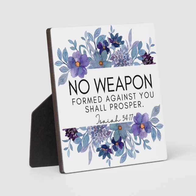 Isaiah 54:17 No Weapon Christian Purple Floral Plaque (Front)