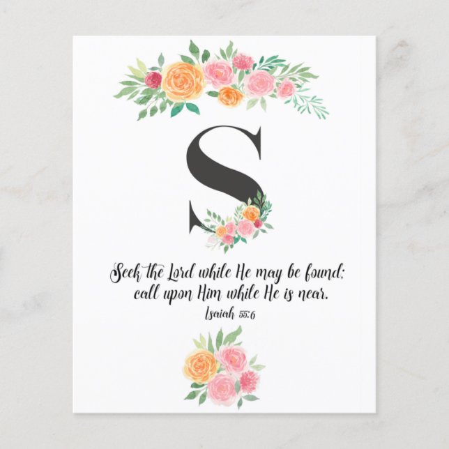 Isaiah 55:6, Letter S, watercolor scripture card (Front)