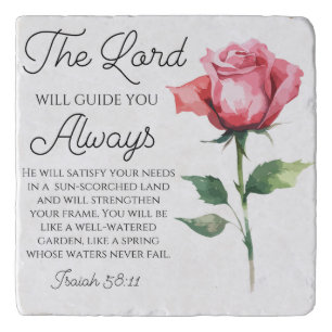 Isaiah 58:11 Single Rose Bible Scripture Trivet