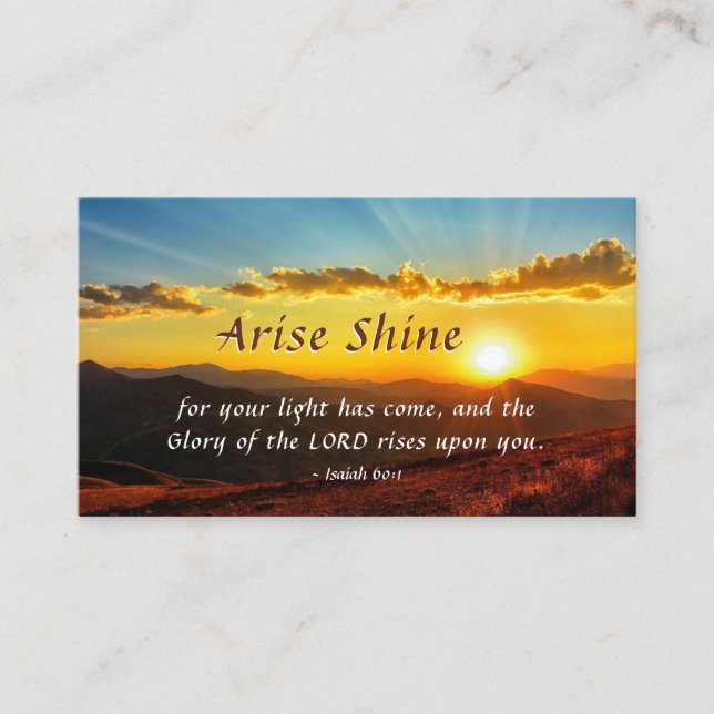 Isaiah 60:1 Arise Shine Your light has come Bible Business Card (Front)