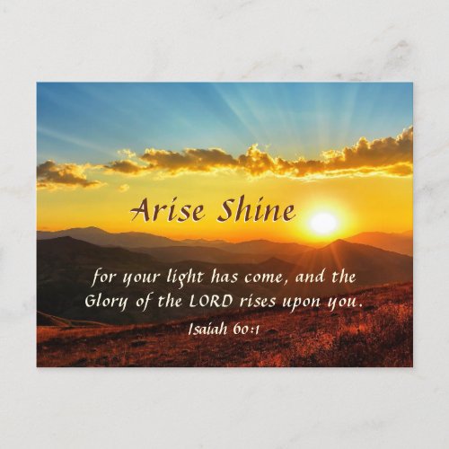 Isaiah 601 Arise Shine Your light has come Bible Postcard