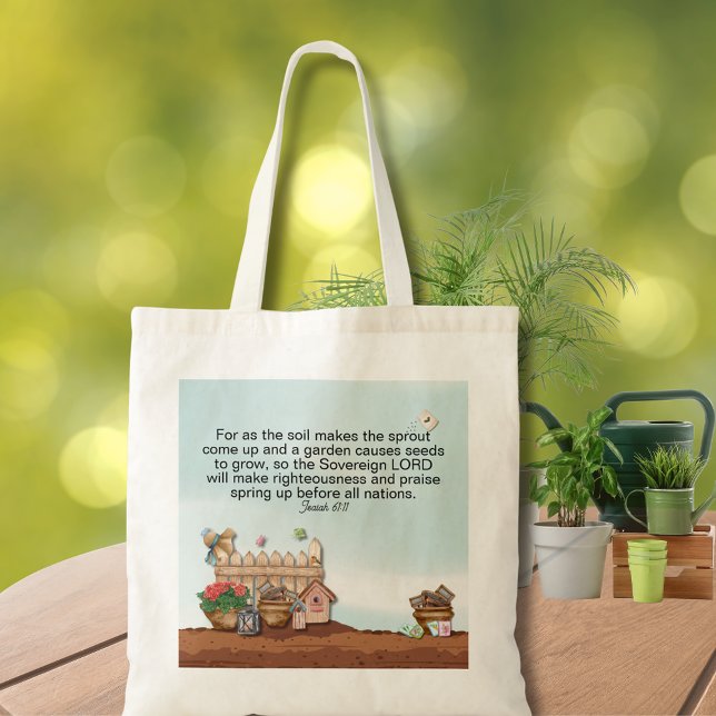 Isaiah 61:11 Bible Verse Spring Garden Tote Bag (Isaiah 61:11 Gardening Tote Bag)