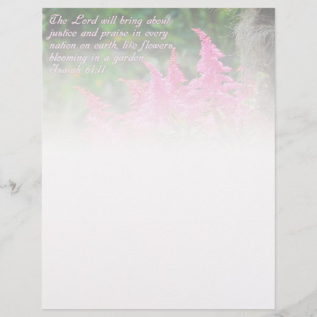 Isaiah 61:11 Pink Floral Inspirational Letterhead (Front)