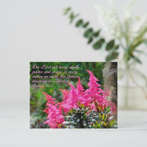 Isaiah 6111 Pink Floral Inspirational Postcard
