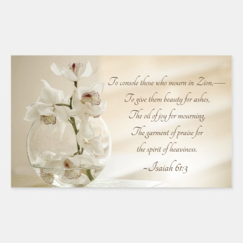 Isaiah 613 Beauty for Ashes Bible Verse Orchid Rectangular Sticker