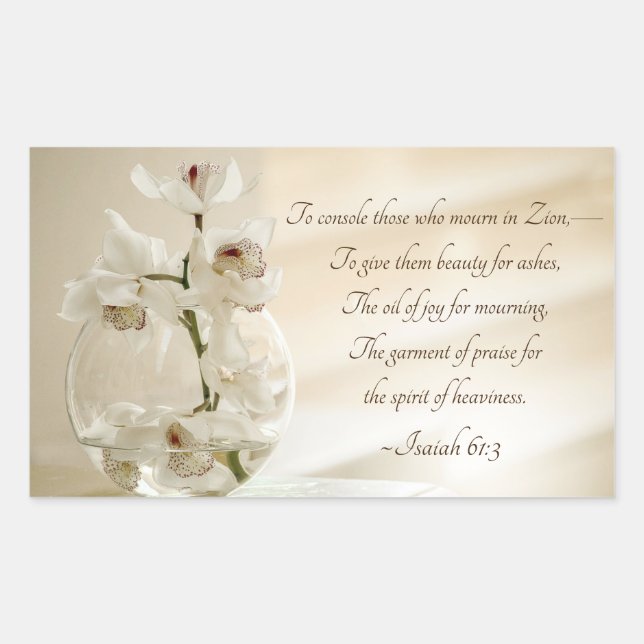 Isaiah 61:3 Beauty for Ashes, Bible Verse, Orchid Rectangular Sticker (Front)
