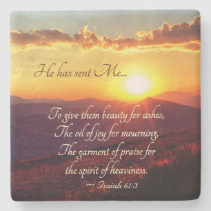 Isaiah 61:3 Beauty for Ashes, Bible Verse Stone Coaster