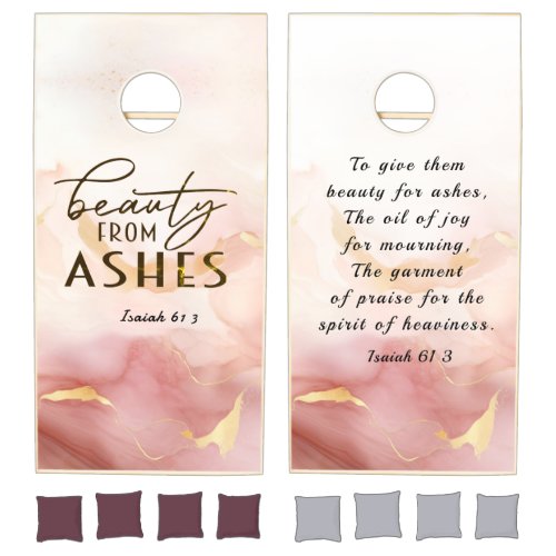 Isaiah 61 3 Beauty from Ashes Bible Verse Pink Cornhole Set