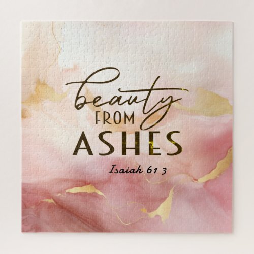 Isaiah 61 3 Beauty from Ashes Bible Verse Pink  Jigsaw Puzzle