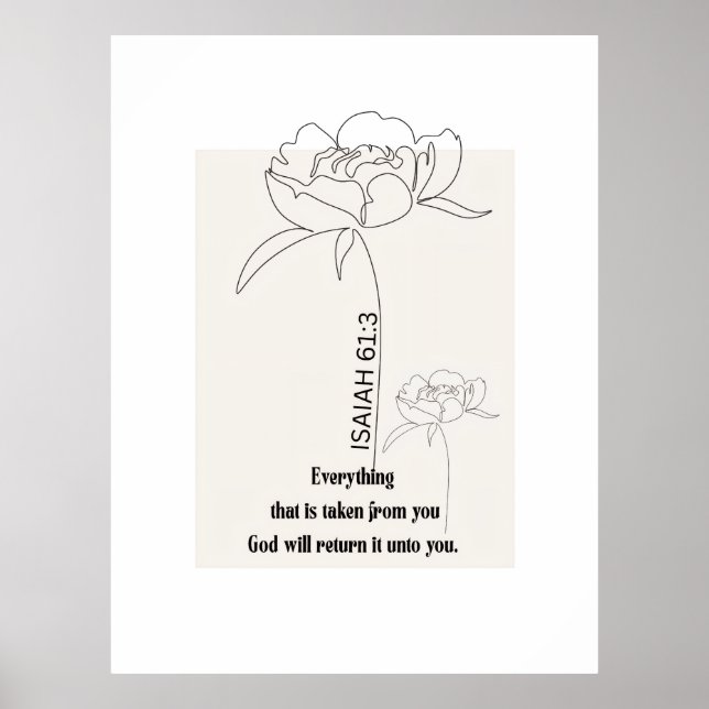Isaiah 61:3 Floral Line Art Print – "God Restores" (Front)