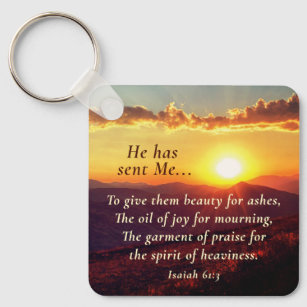 Isaiah 61"3 Oil of Joy for Mourning, Bible Verse Keychain