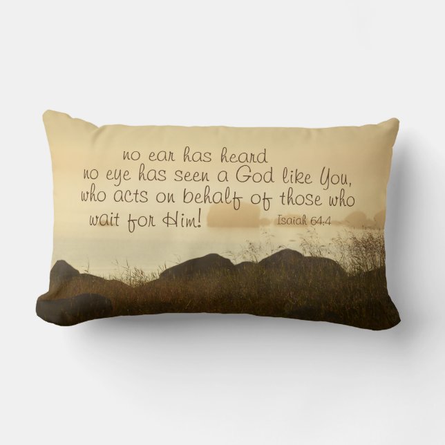 Isaiah 64:4 Bible Verse Beautiful Ocean Shorline Lumbar Pillow (Front)