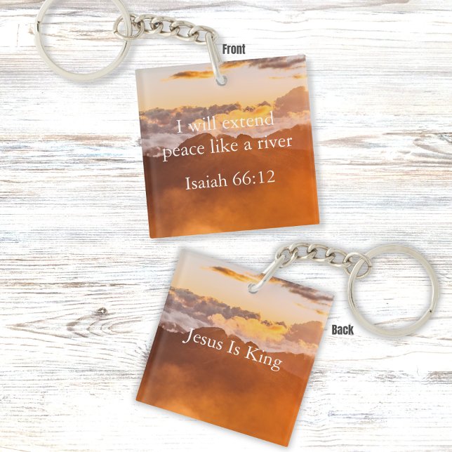 Isaiah 66:12 Bible Verse – Mountain Sunset Design Keychain (Creator Uploaded)