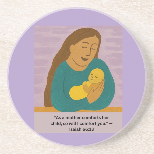 Isaiah 66:13 Comforting Mother and Baby Postcard Coaster (Front)