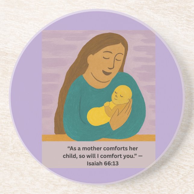 Isaiah 66:13 Comforting Mother and Baby Postcard Coaster (Front)