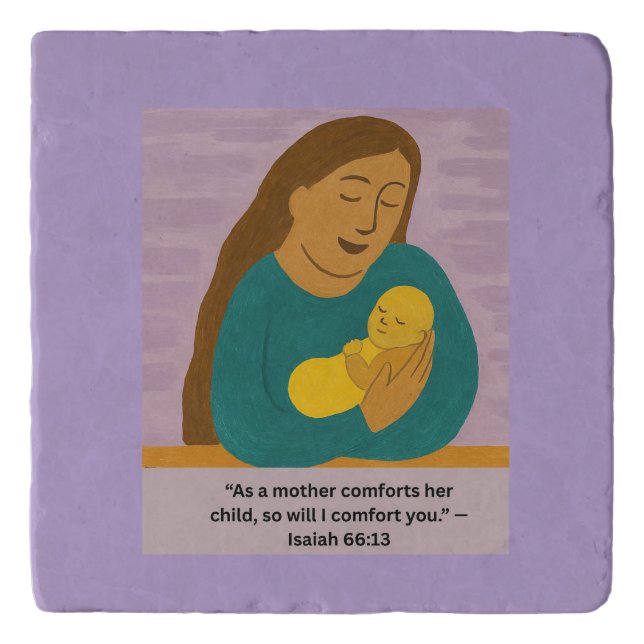 Isaiah 66:13 Comforting Mother and Baby Postcard Trivet (Front)