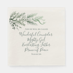 Isaiah 9:6 Bible Scripture Elegant Pine Christmas Napkins