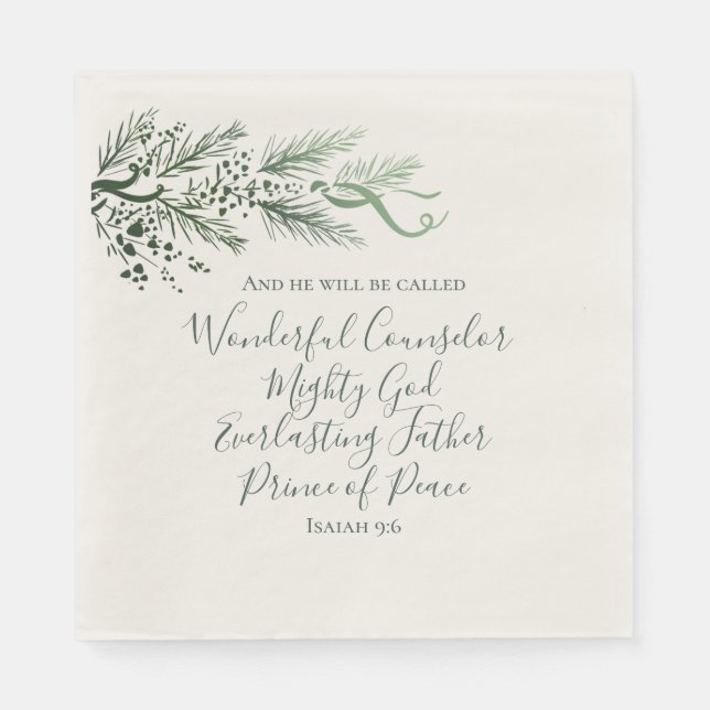 Isaiah 9:6 Bible Scripture Elegant Pine Christmas Napkins (Front)
