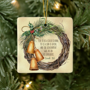 Isaiah 9:6 Christmas Bible Quote Wreath Ceramic Ornament