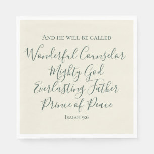 Isaiah 9:6 Elegant Sage Green Christian Christmas  Napkins