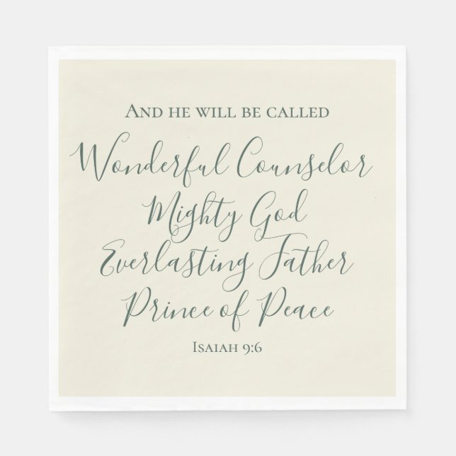 Isaiah 9:6 Elegant Sage Green Christian Christmas  Napkins (Front)