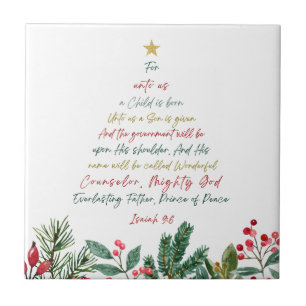 Isaiah 9:6 For Unto Us A Child is Born Christmas Ceramic Tile