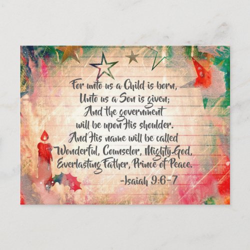 Isaiah 96 For unto us a Child is Born Christmas Holiday Postcard