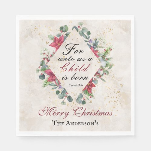 Isaiah 96 For unto us a child is born Christmas Napkins