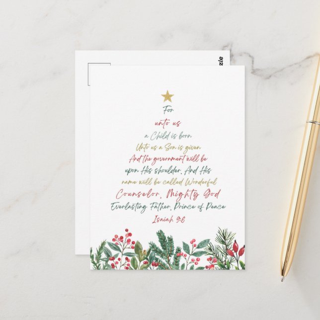 Isaiah 9:6 For Unto Us A Child is Born Christmas Postcard (Front/Back In Situ)