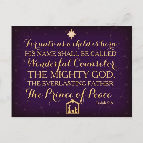 Isaiah 96 For Unto Us A Child Is Born Holiday Postcard