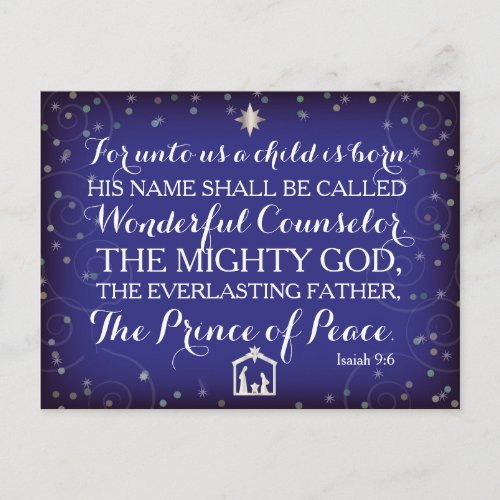 Isaiah 96 For Unto Us A Child Is Born Holiday Postcard