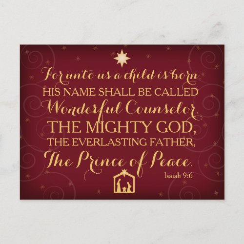 Isaiah 96 For Unto Us A Child Is Born Holiday Postcard