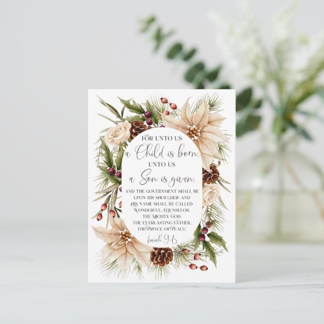 Isaiah 9:6 For unto us Christmas Oval Floral Frame Postcard (Standing Front)