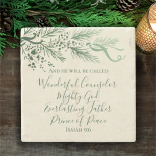 Isaiah 9:6 Hand drawn Modern Pine Christmas Gift Stone Coaster