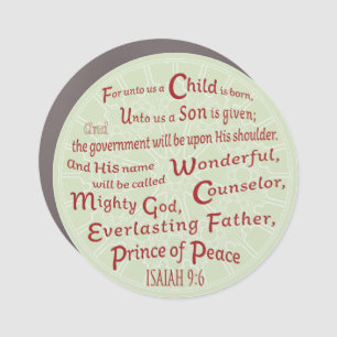 Isaiah 9:6 in Christmas Colors Car Magnet